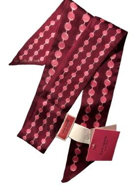 RARE NWT KATE SPADE NEW YORK Pearl Drops Print Silk Skinny Scarf, Red and Pink